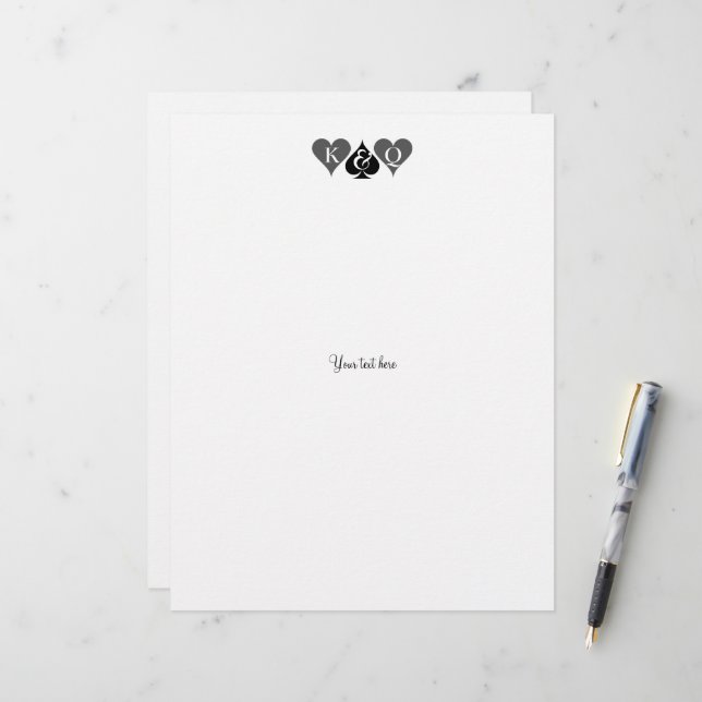 Vegas wedding letterhead with playing card symbols (Front/Back In Situ)