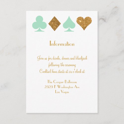 Vegas Wedding Mint Green and Gold Extra Info Card