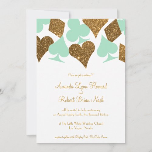 Vegas Wedding Mint Green and Gold Faux Glitter Invitation