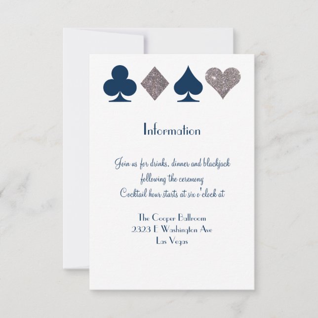 Vegas Wedding Navy Blue Silver Extra Info Card (Front)
