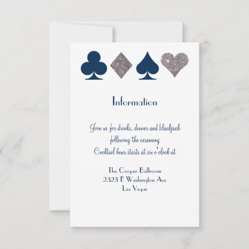 Vegas Wedding Navy Blue Silver Extra Info Card