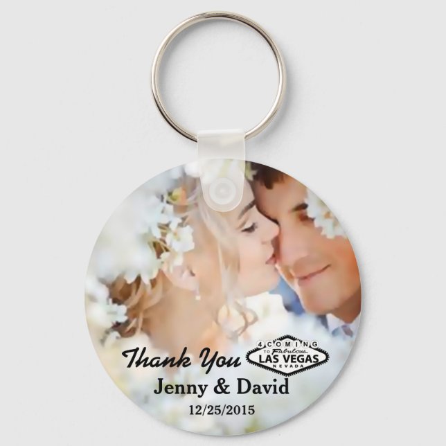 Vegas Wedding Personalized Key Ring Wedding Favor (Front)