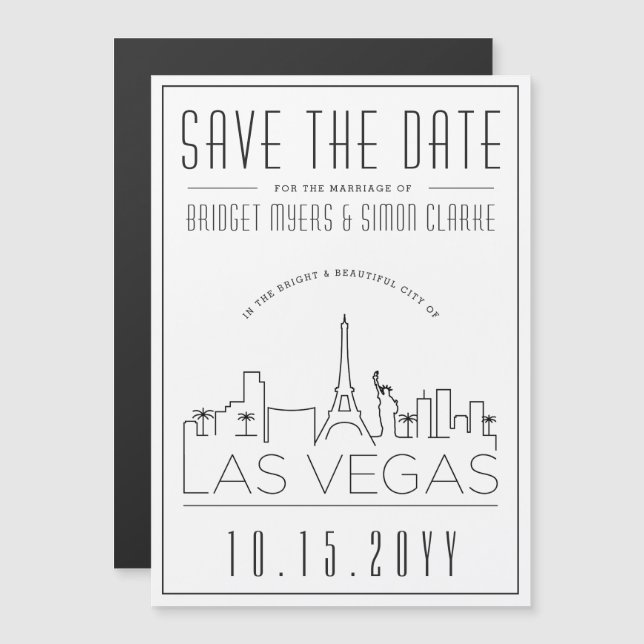 Vegas Wedding | Stylized Skyline Save the Date Magnetic Invitation (Front/Back)