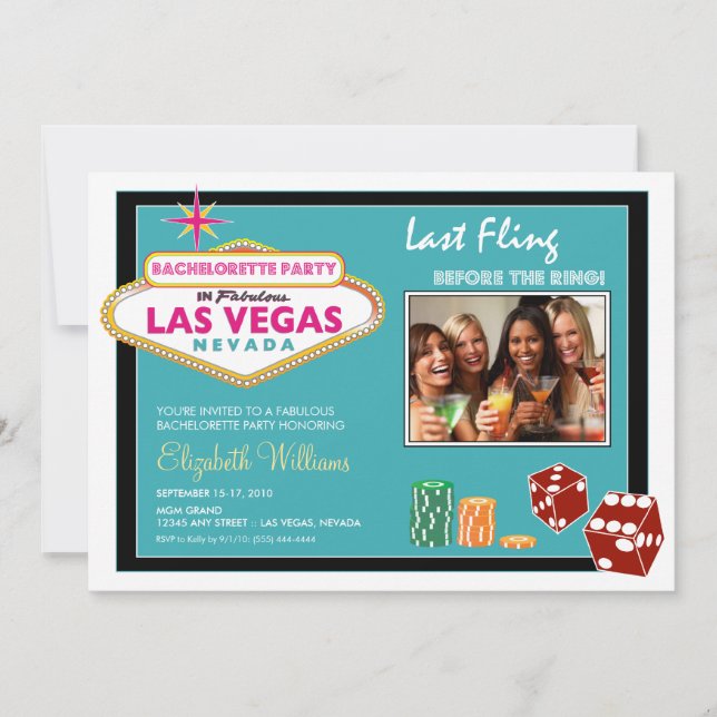 Vegas Weekend Bachelorette Party Invitation (aqua) (Front)