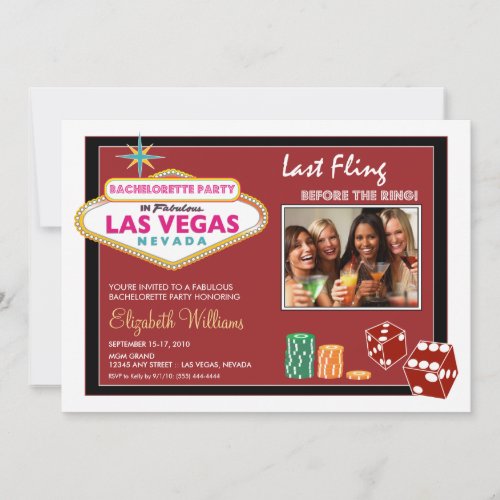Vegas Weekend Bachelorette Party Invite (crimson)