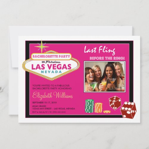Vegas Weekend Bachelorette Party Invite (fuschia)
