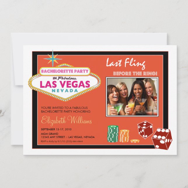 Vegas Weekend Bachelorette Party Invite (orange) (Front)
