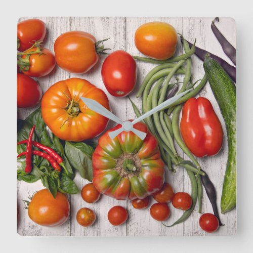 Vegetable and Herb Harvest Square Wall Clock