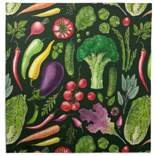 Vegetable and herbs garden harvest on black cloth napkin