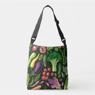 Vegetable and herbs garden harvest on black crossbody bag