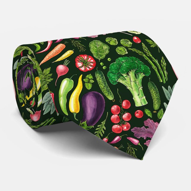 Vegetable and herbs garden harvest on black neck tie (Rolled)