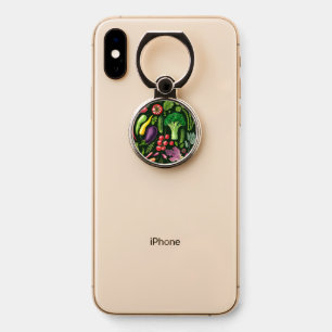 Vegetable and herbs garden harvest on black phone ring stand