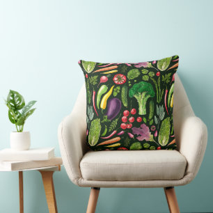 Vegetable and herbs garden harvest on black throw pillow