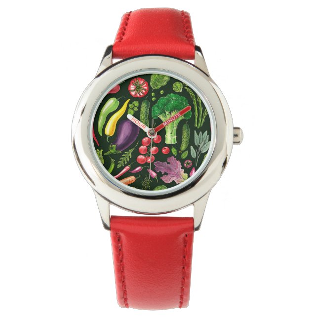 Vegetable and herbs garden harvest on black watch (Front)