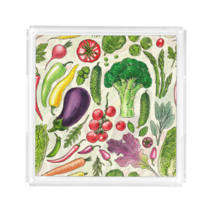 Vegetable and herbs garden harvest on off white acrylic tray