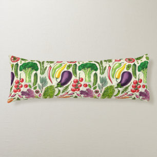 Vegetable and herbs garden harvest on off white body pillow