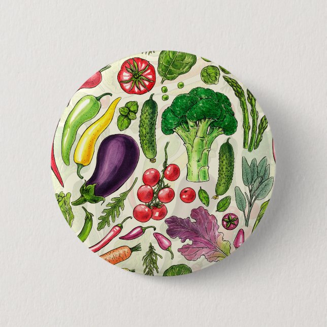 Vegetable and herbs garden harvest on off white button (Front)