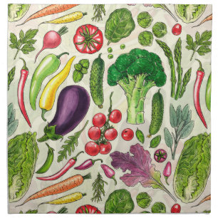 Vegetable and herbs garden harvest on off white cloth napkin