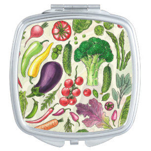 Vegetable and herbs garden harvest on off white compact mirror