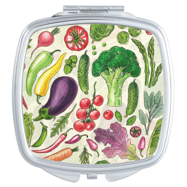 Vegetable and herbs garden harvest on off white compact mirror (Front)