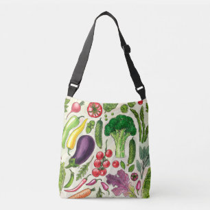 Vegetable and herbs garden harvest on off white crossbody bag