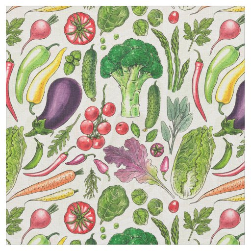 Vegetable and herbs garden harvest on off white fabric