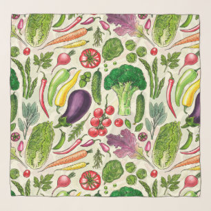 Vegetable and herbs garden harvest on off white scarf