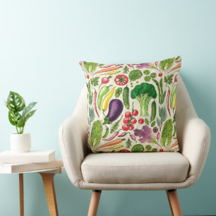 Vegetable and herbs garden harvest on off white throw pillow