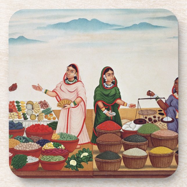Vegetable and Spice Market at Benares, c.1840 (gou Drink Coaster (Front)
