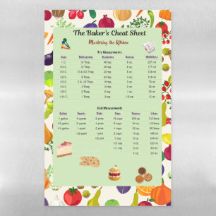 Vegetable Baking Measurement Conversion Chart Magnetic Dry Erase Sheet