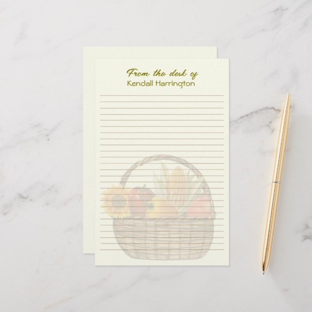 Vegetable Basket Personalized Lined Stationery (Front/Back In Situ)