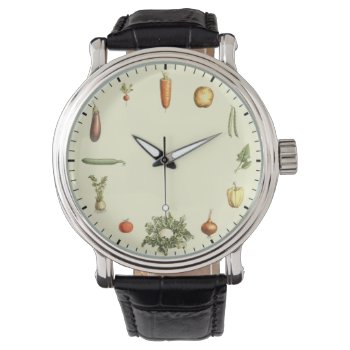 Vegetable Clock - Healthy Vegetables Vintage Art Watch by inspirationzstore at Zazzle