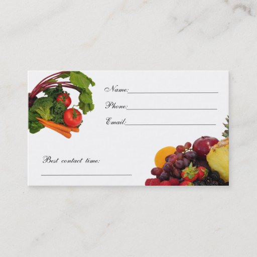 Customizable Vegetable Contact Card 3 Business Card