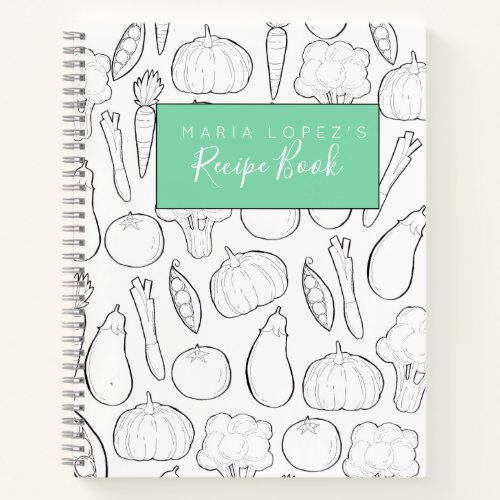 Vegetable doodle outline cook book recipe book