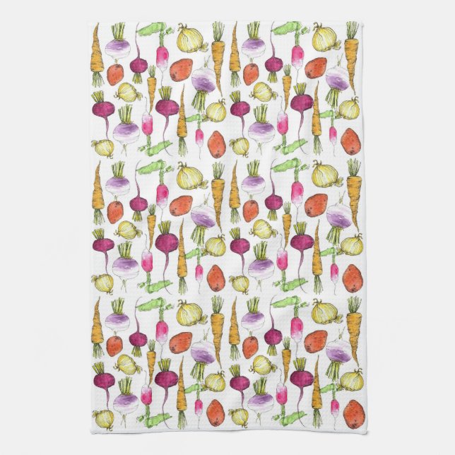 Vegetable Drawing Carrot Beet Raddish Art Towel (Vertical)
