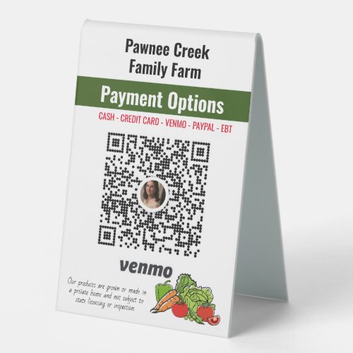 Vegetable Farmers Market Custom Venmo Table Tent Sign