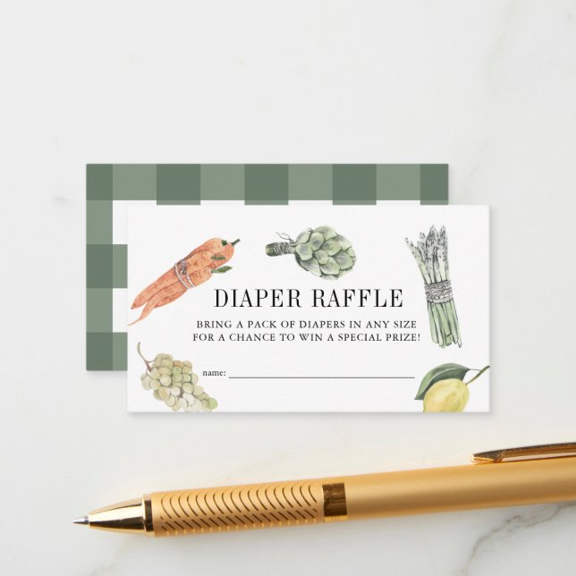 Vegetable Farmers Market Diaper Raffle Ticket Enclosure Card (Front/Back In Situ)