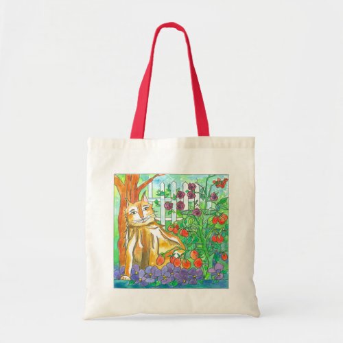 Vegetable Garden Calico Cat Painting Tote Bag