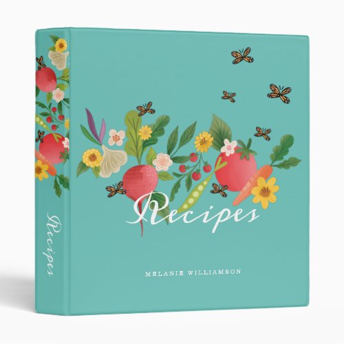 Vegetable Garden Medley  Butterflies Recipes Teal 3 Ring Binder