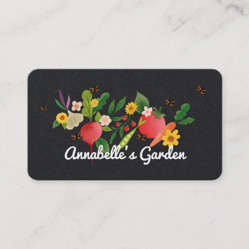 Vegetable Garden Medley  Butterflies Rustic Black Business Card