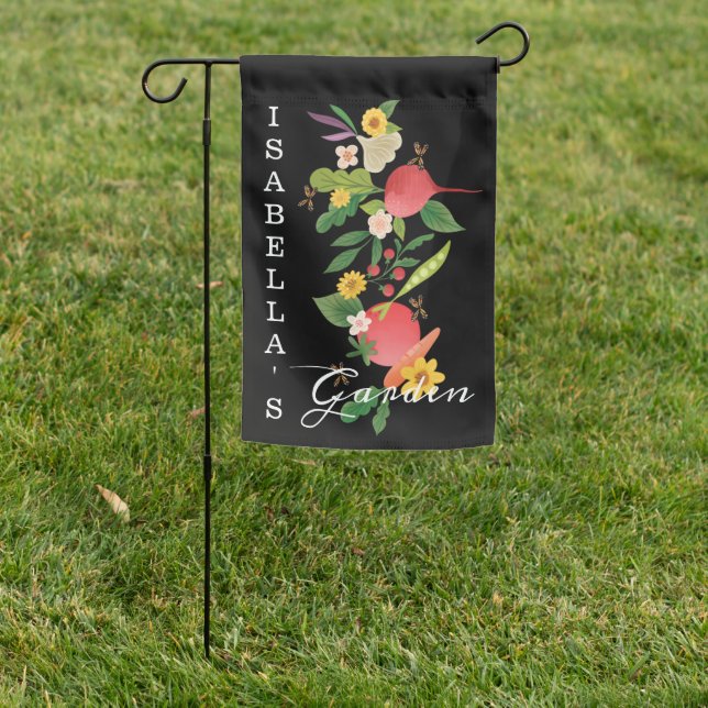 Vegetable Garden Medley & Butterflies Rustic Black Garden Flag (In SItu)