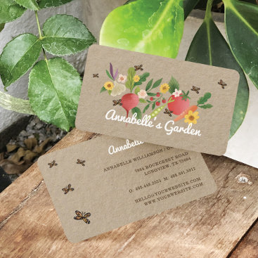 Vegetable Garden Medley & Butterflies Rustic Business Card