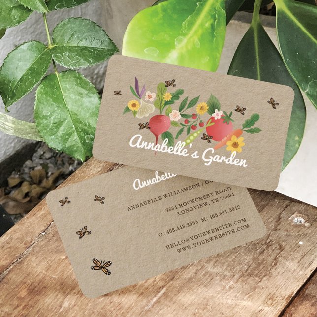 Vegetable Garden Medley & Butterflies Rustic Business Card (Creator Uploaded)
