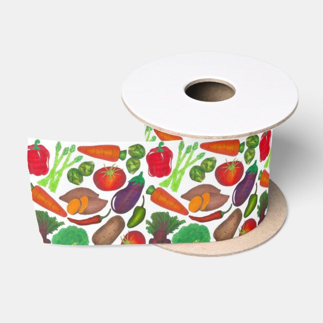 Vegetable Garden Produce Greenmarket Veggies Satin Ribbon (Spool)