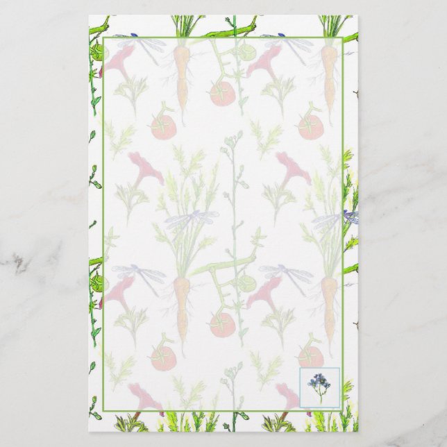 Vegetable Garden Watercolor Carrots Stationery (Front)
