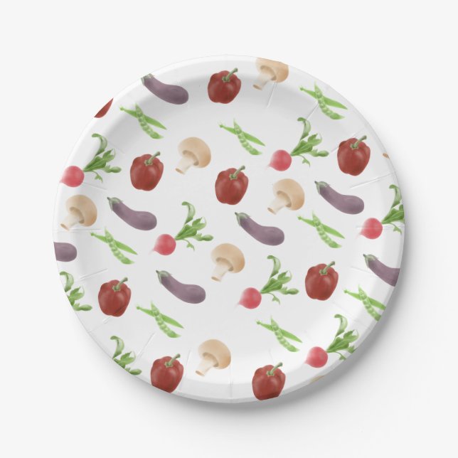 Vegetable Illustration Pattern Paper Plates (Front)