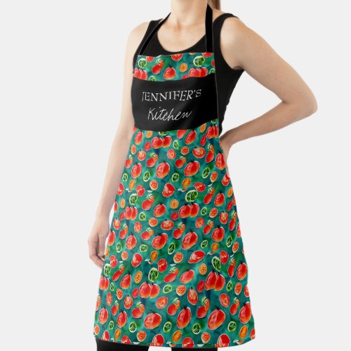 Vegetable pattern monogram name Kitchen script Apron