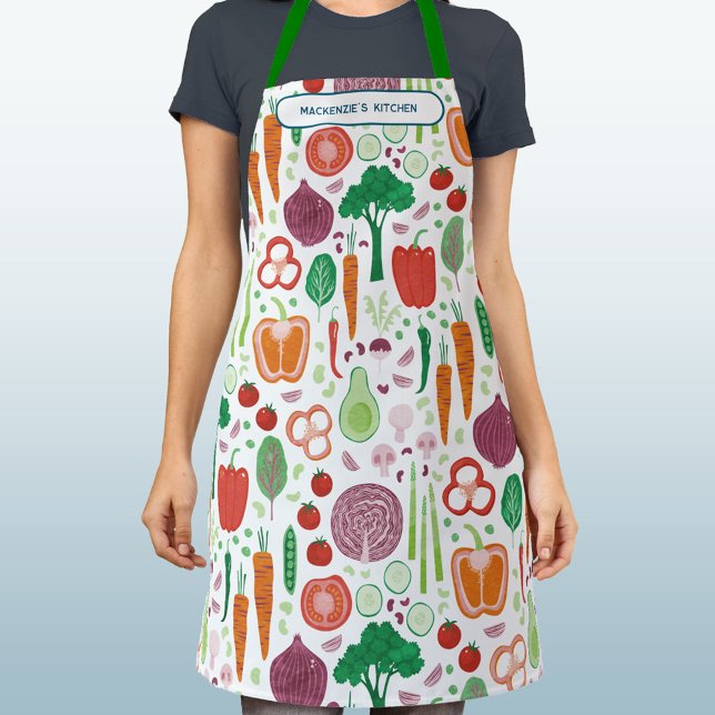 Vegetable Pattern Personalized Apron (Personalized custom text vegetable food pattern apron)