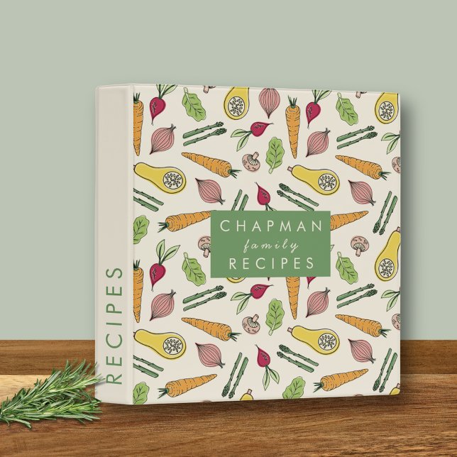 Vegetable pattern recipe 3 ring binder (Farmers Market Garden Vegetable Patch Recipe Binder for cooks.  Personalize with your own name.)