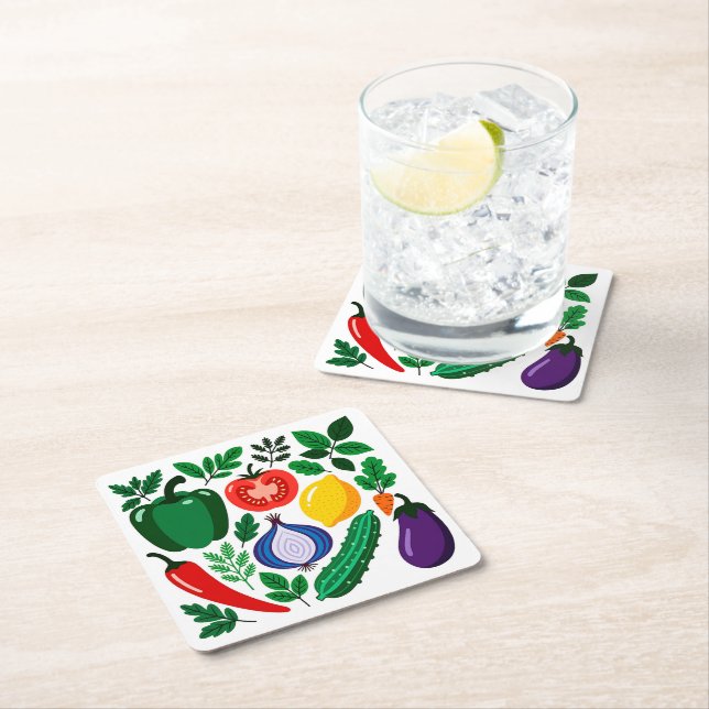 Vegetable pattern square paper coaster (Insitu)